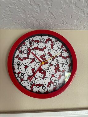 Hello Kitty Red Frame Pattern Wall Clock
